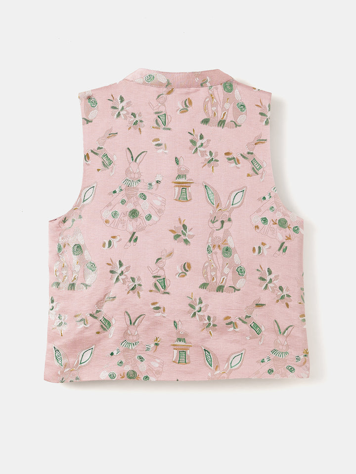 Boy's Nehru Jacket in Blush Pink - Whimsical Jungle