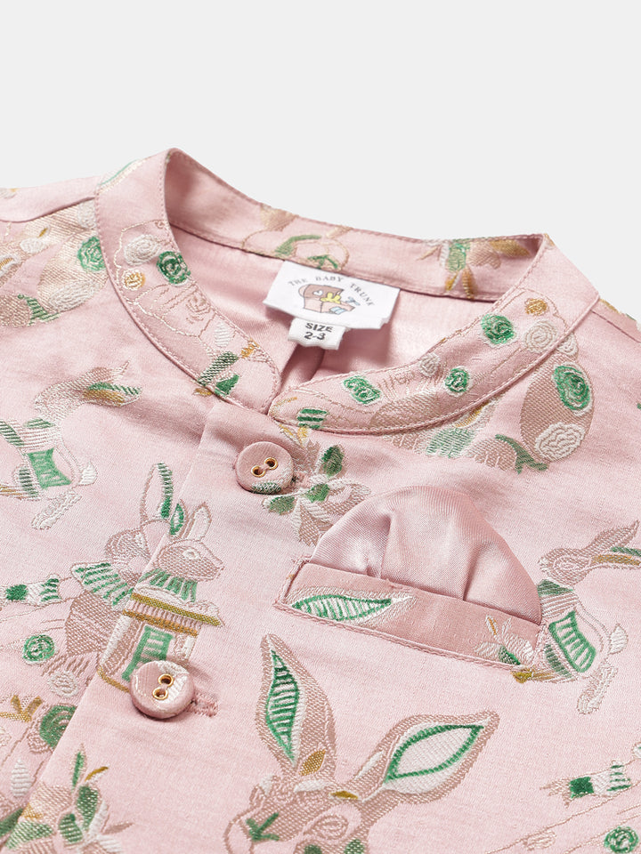 Boy's Nehru Jacket in Blush Pink - Whimsical Jungle