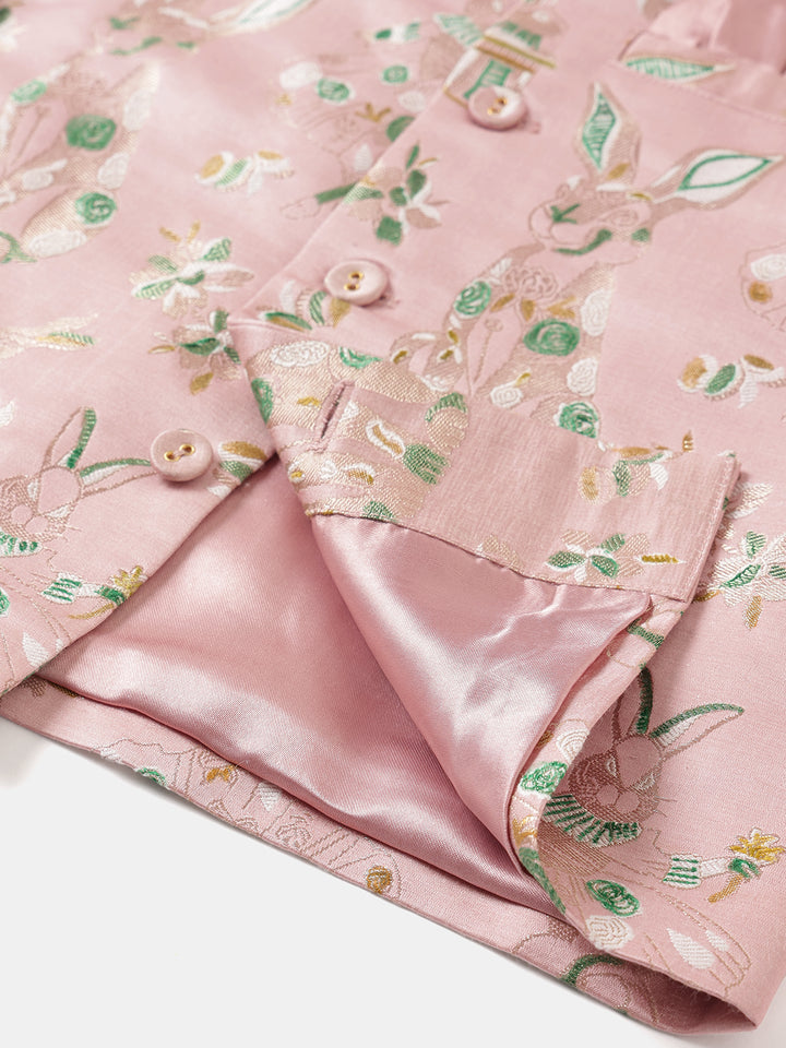 Boy's Nehru Jacket in Blush Pink - Whimsical Jungle