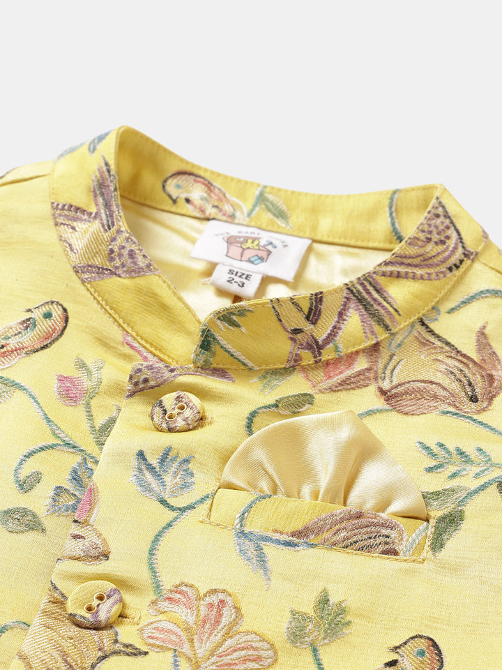Boy's Nehru Jacket in Yellow - Whimsical Jungle