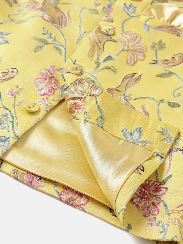 Boy's Nehru Jacket in Yellow - Whimsical Jungle