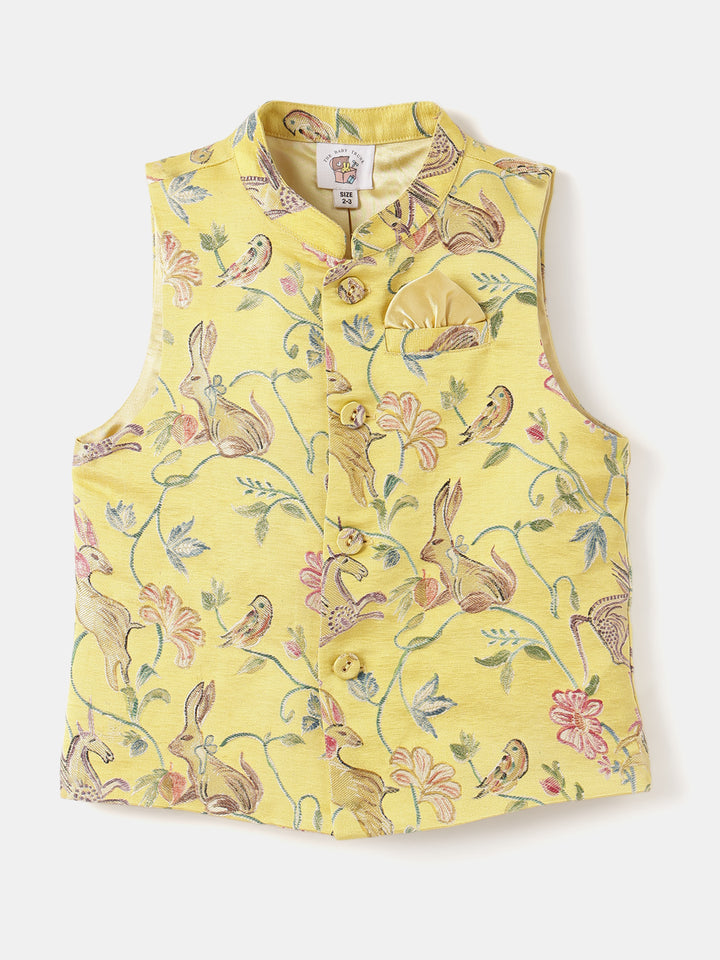 Boy's Nehru Jacket in Yellow - Whimsical Jungle