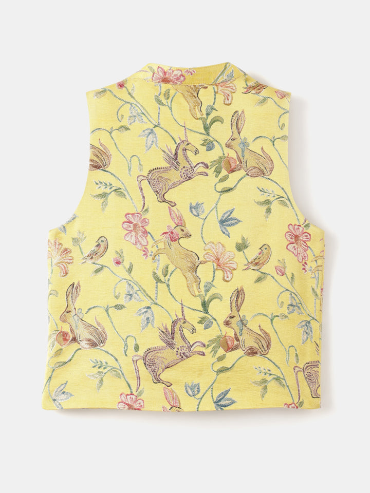 Boy's Nehru Jacket in Yellow - Whimsical Jungle