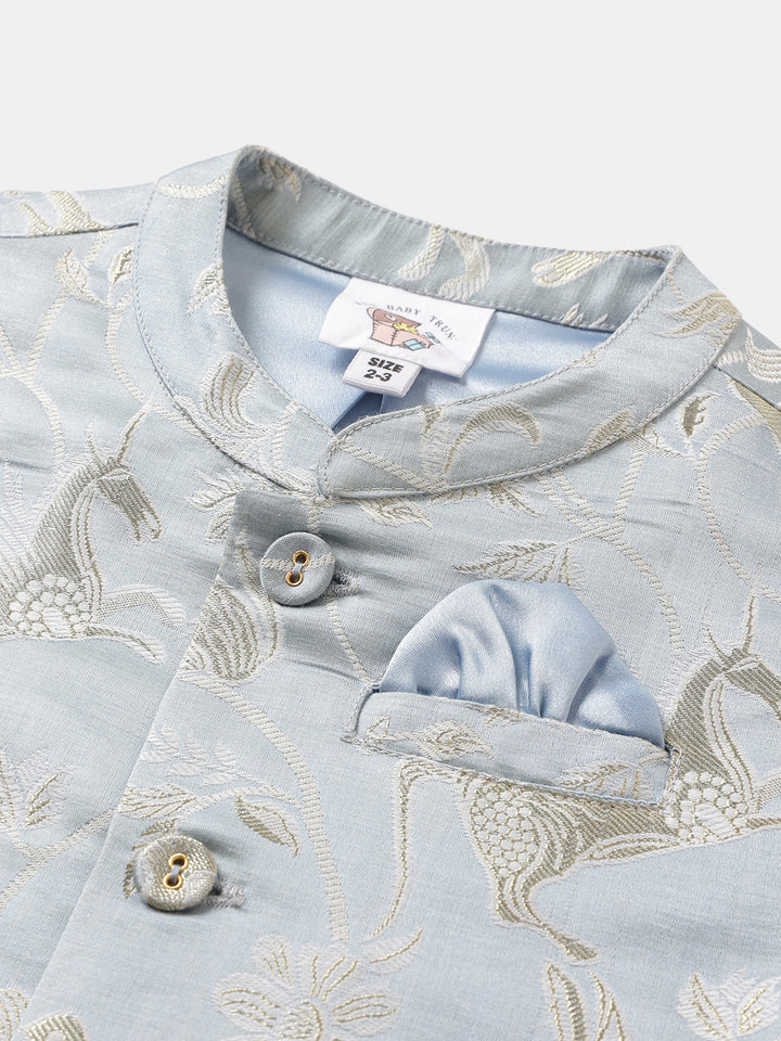 Boy's Nehru Jacket in Powder Blue - Whimsical Jungle