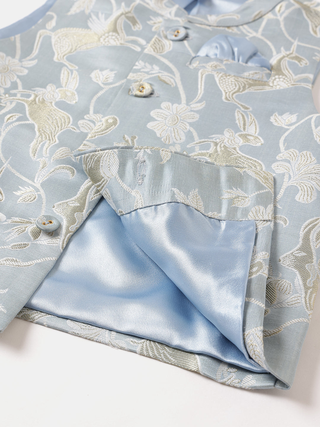 Boy's Nehru Jacket in Powder Blue - Whimsical Jungle