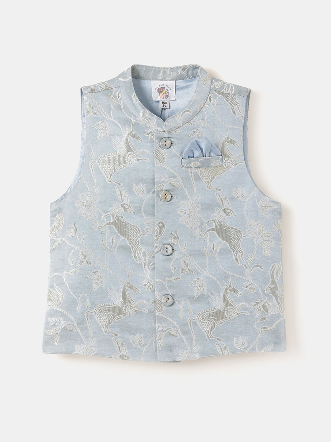 Boy's Nehru Jacket in Powder Blue - Whimsical Jungle
