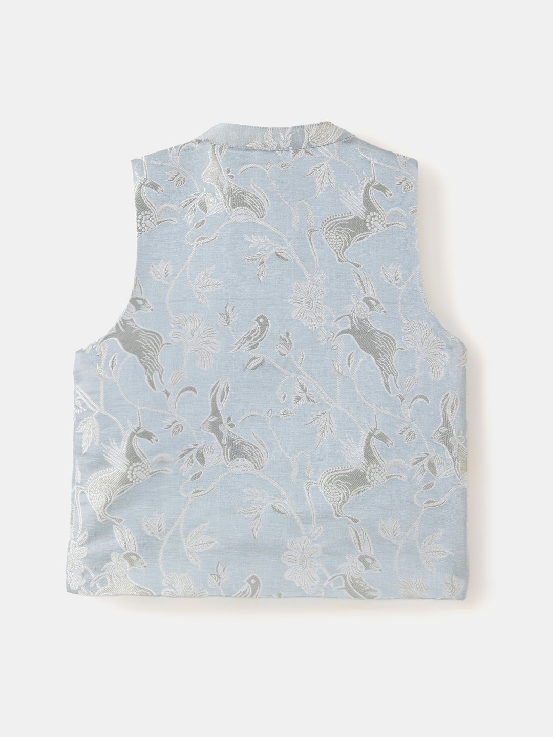 Boy's Nehru Jacket in Powder Blue - Whimsical Jungle