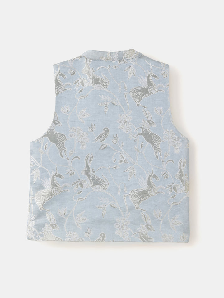 Boy's Nehru Jacket in Powder Blue - Whimsical Jungle