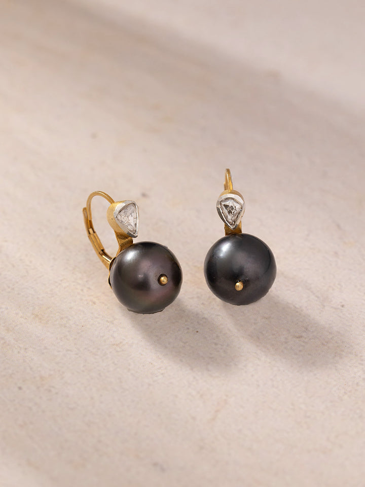 Golden Tahitian Pearl & Diamond Earrings