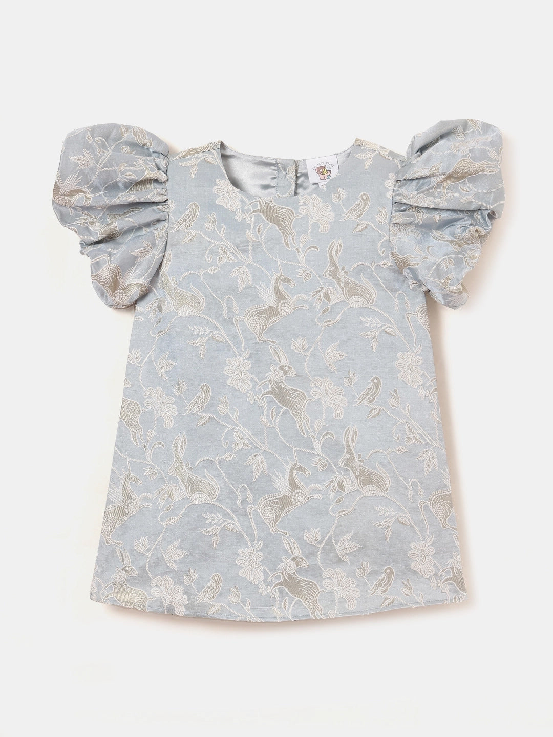 A-Line Brocade Dress in Powder Blue - Whimsical Jungle