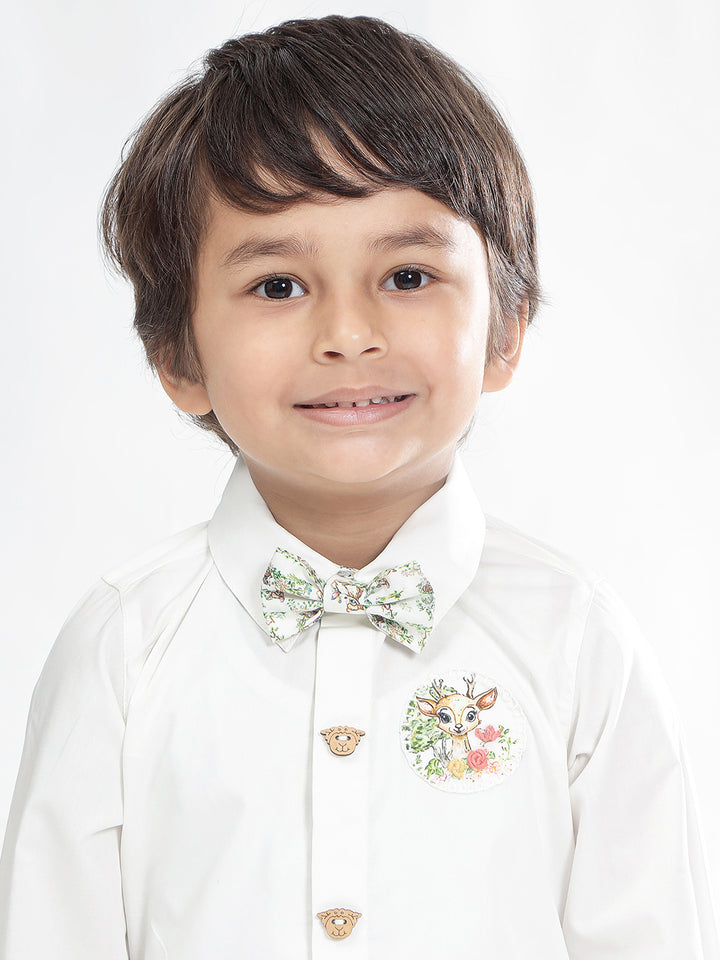 Boy's Cotton Printed Bow Tie in White - Bambi