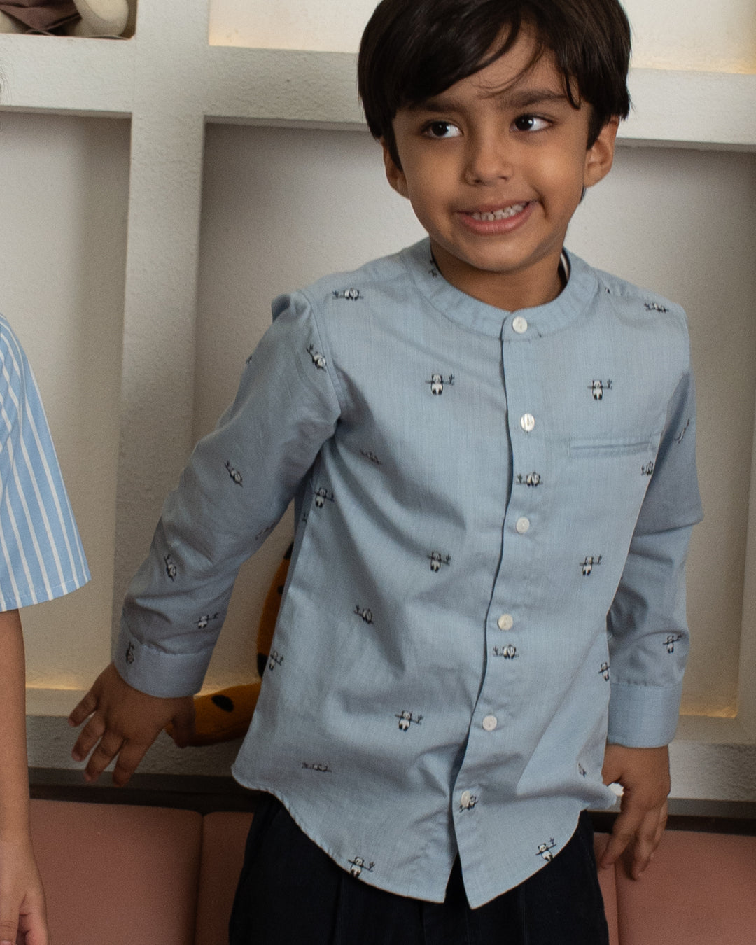 Happy Panda Band Collar Shirt