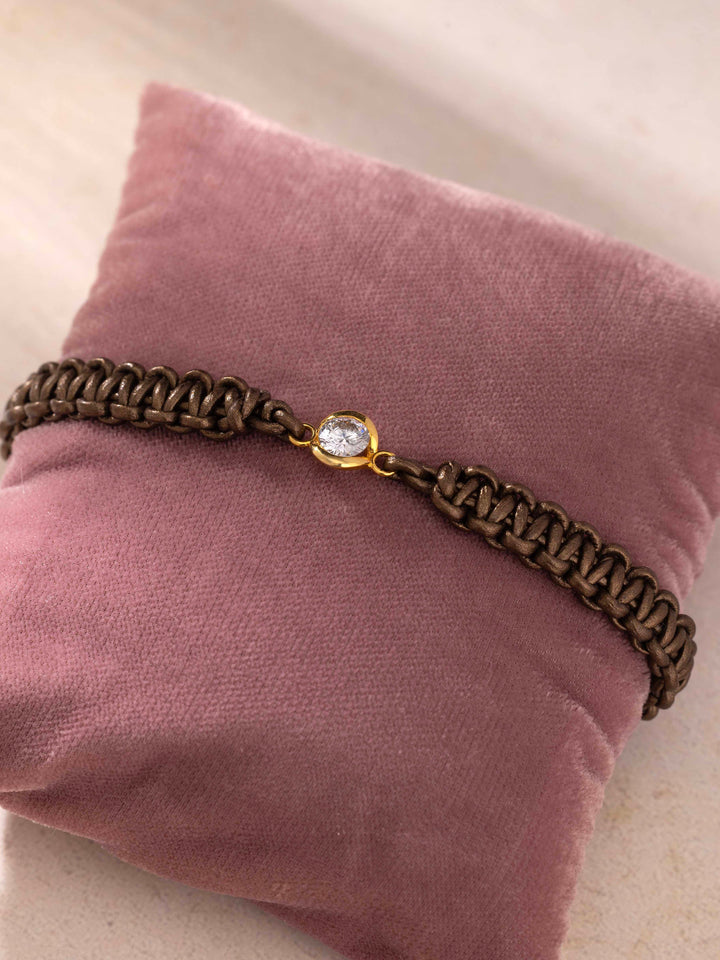 Bezel Diamond Leather Bracelet for Men – Dark Brown Braided Strap