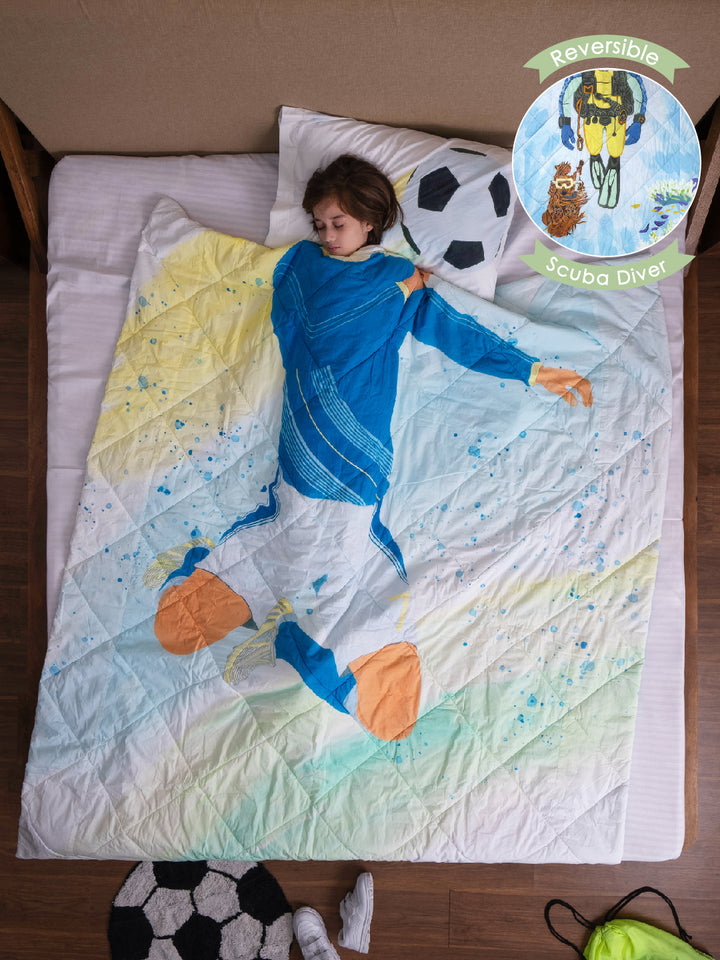 Kids Queen Size Comforter (3+ Years) – Football Player & Scuba Diver Reversible Bedding