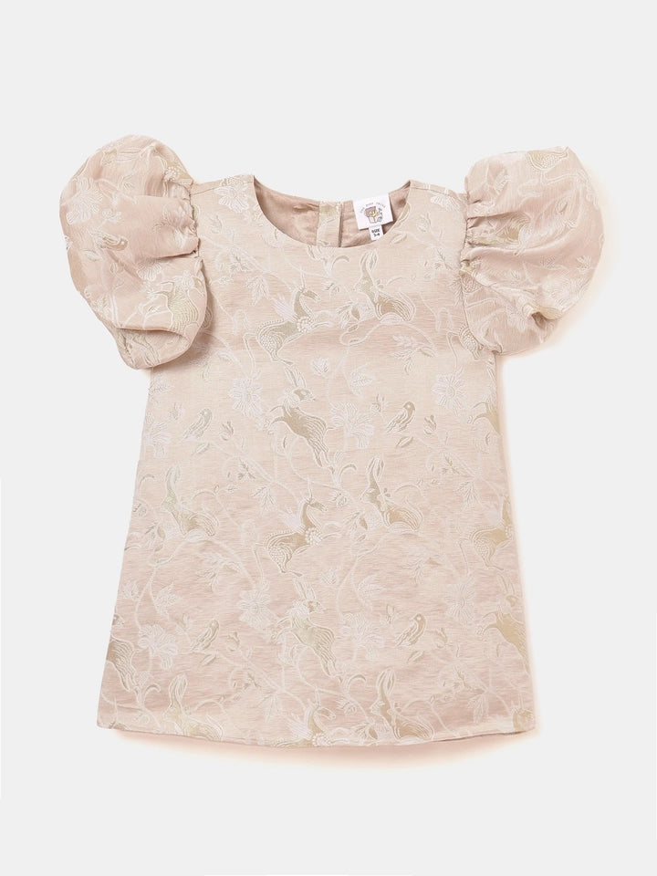 A-Line Brocade Dress in Powder Ivory - Whimsical Jungle
