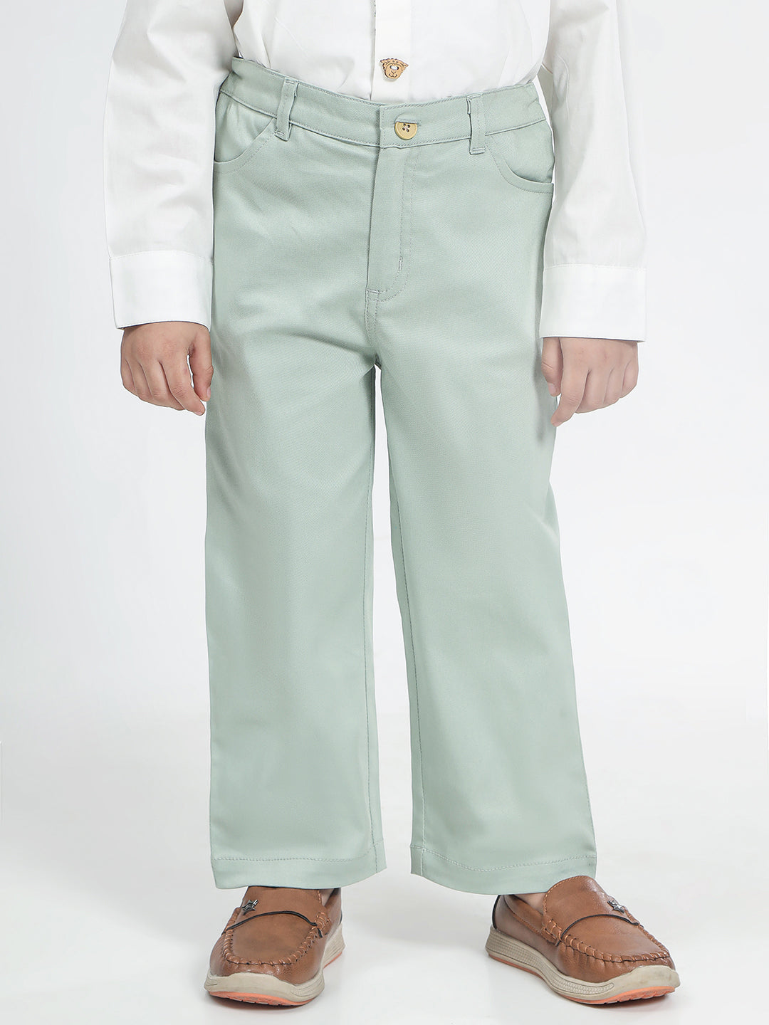 Boy's Cotton Trousers in Sage Green - Bambi
