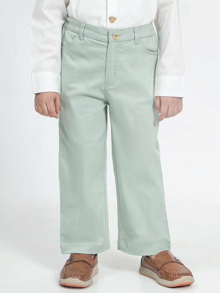 Boy's Cotton Trousers in Sage Green - Bambi