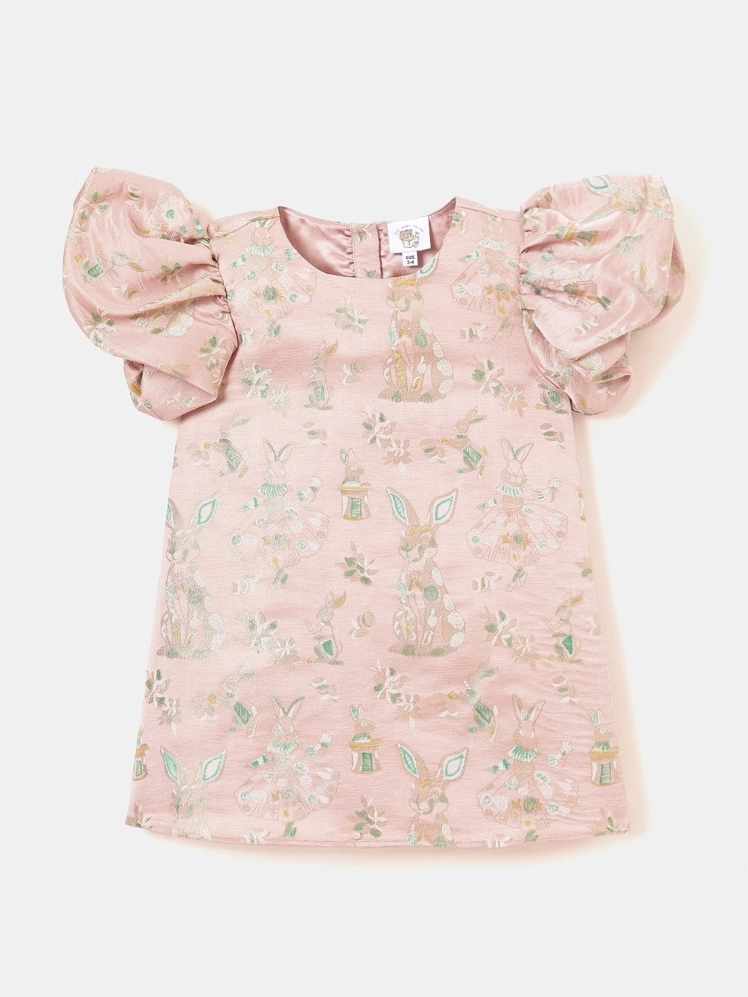 A-Line Brocade Dress in Blush Pink - Whimsical Jungle