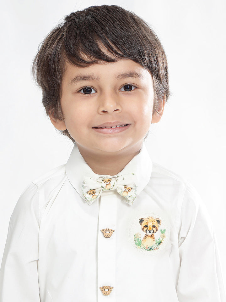 Boy's Cotton Printed Bow Tie in Off-White - Little Leo