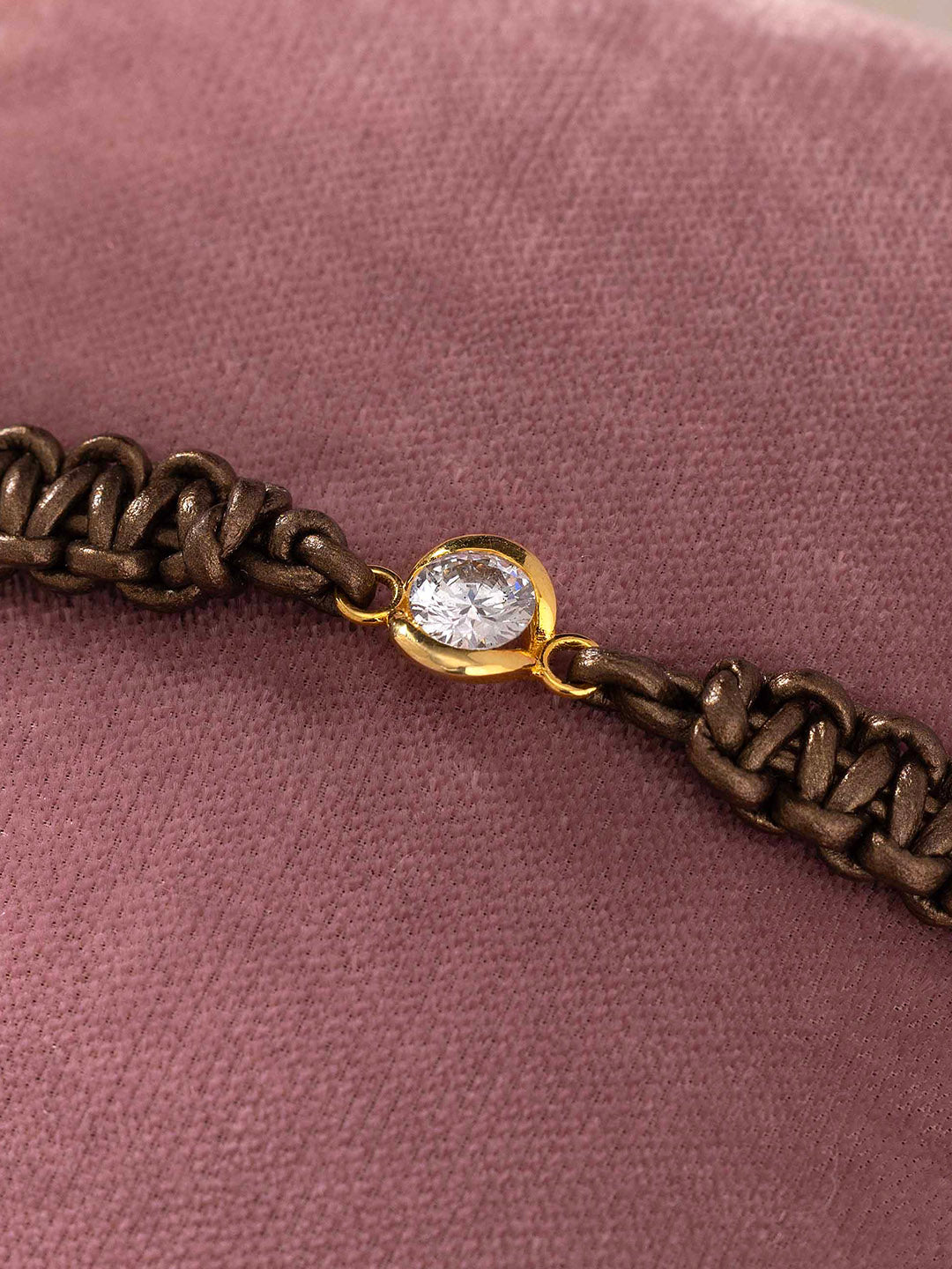 Bezel Diamond Leather Bracelet for Men – Dark Brown Braided Strap