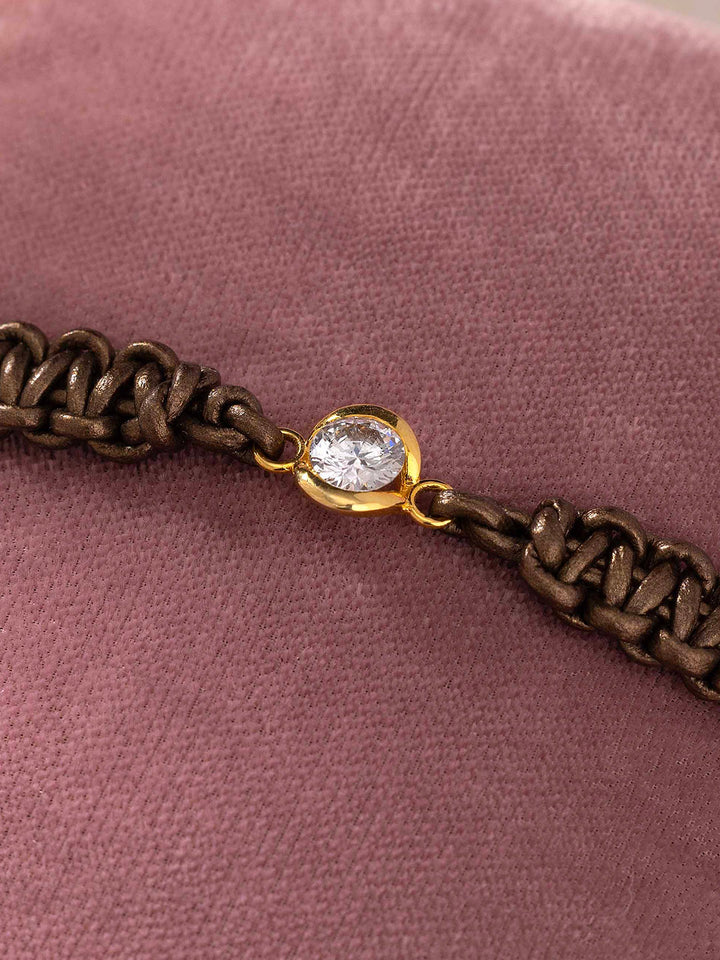 Bezel Diamond Leather Bracelet for Men – Dark Brown Braided Strap