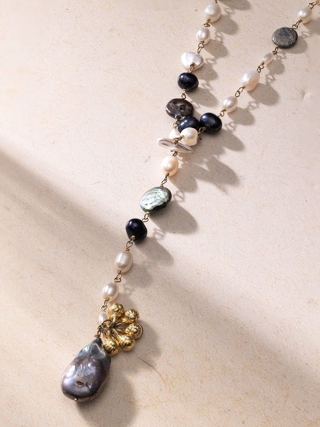 14 Kt Gold Pearl Necklace  - Mama & Baby Harmony Bola
