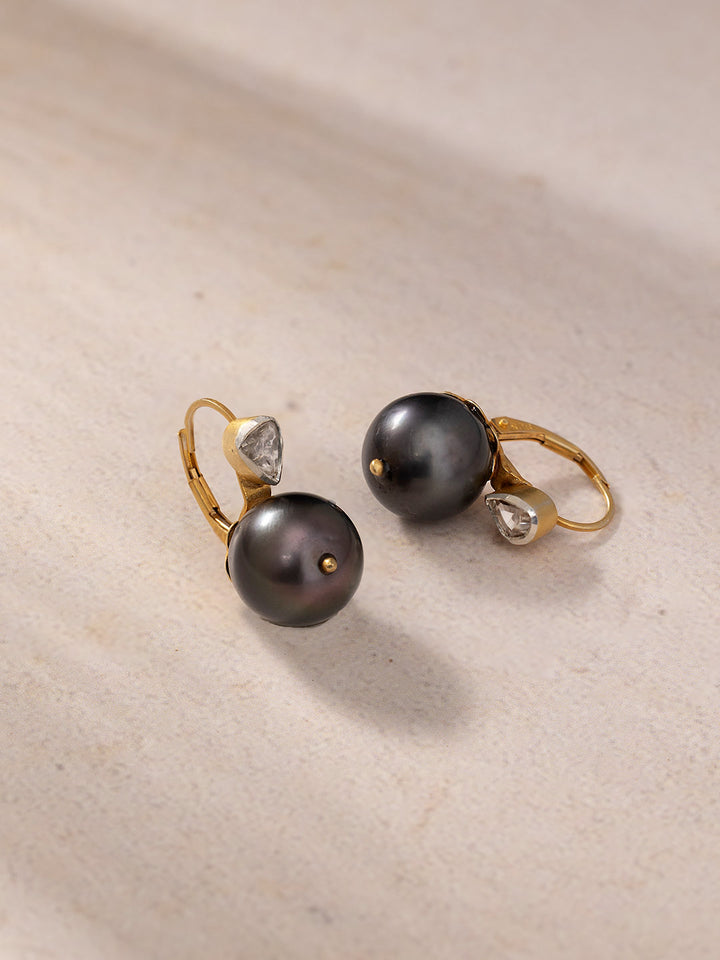 Golden Tahitian Pearl & Diamond Earrings
