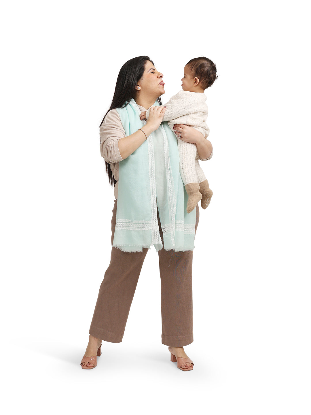 Lace Check Mint Feeding Wrap – Breathable Nursing Cover