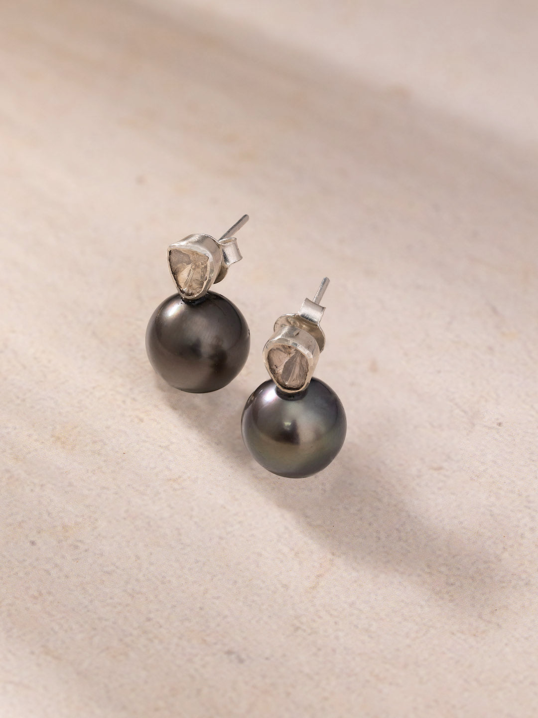 Black South Sea Pearl and Polki Diamond Earrings - for Mom