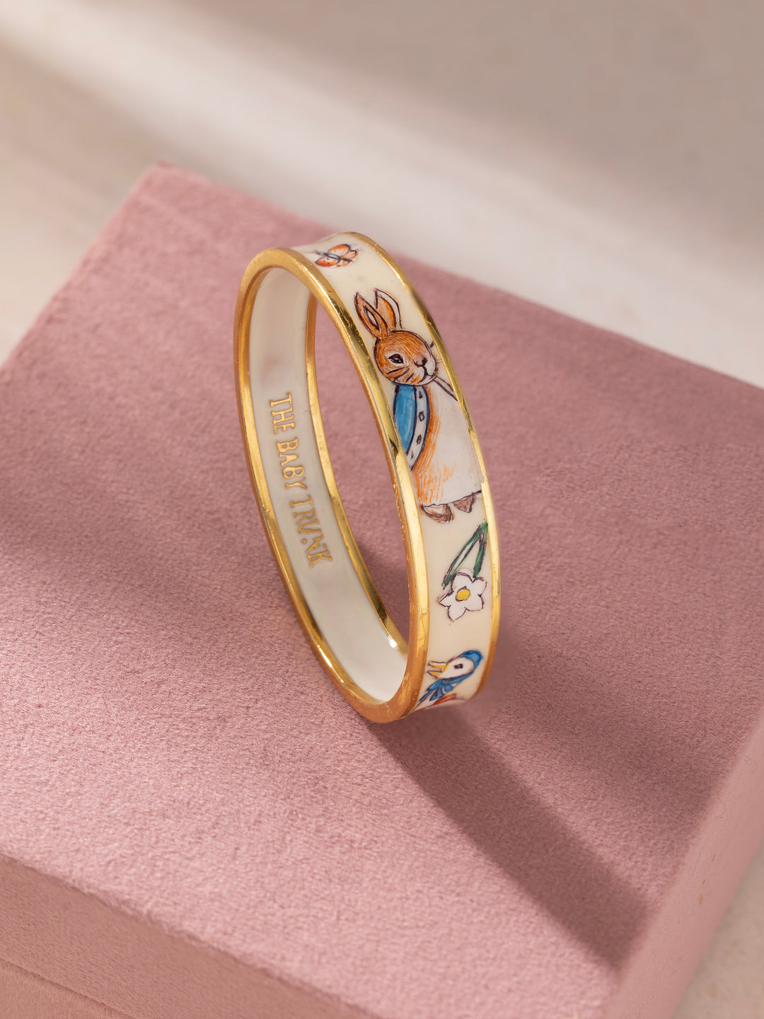 Hand-Painted Silver Baby  Bangle ( Mom & Baby Twinning) - IVORY PETER RABBIT ARTWORK