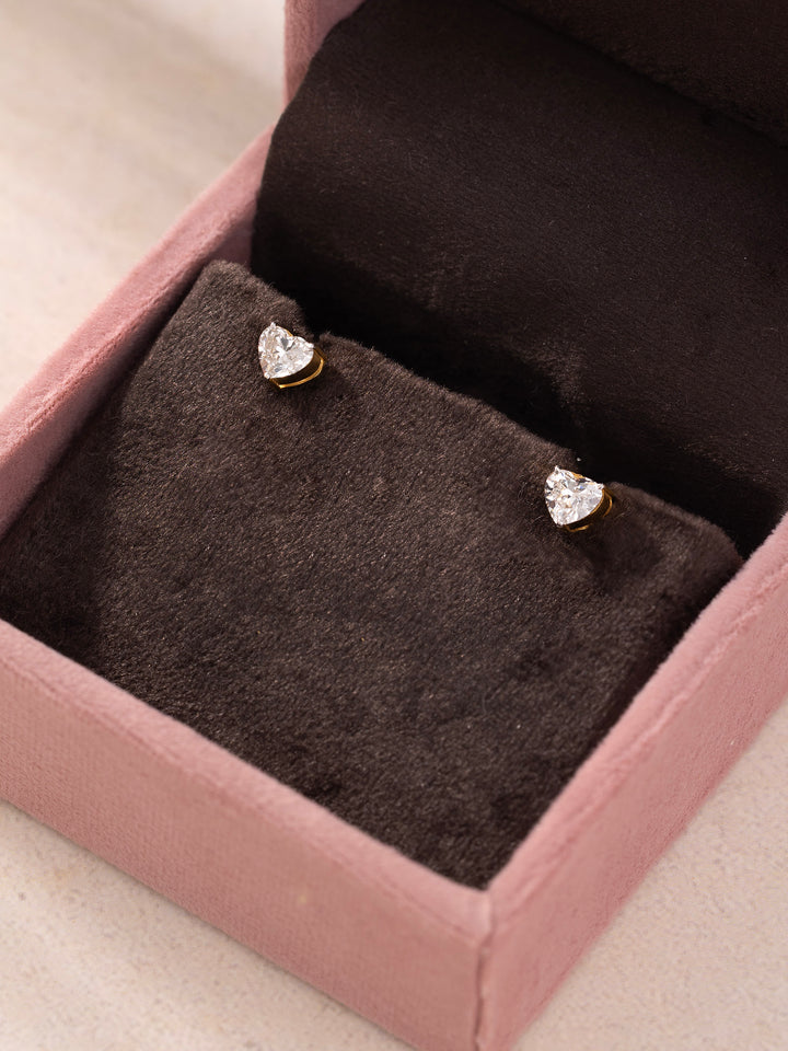 The Little Heart Studs| 1.02 CT Heart Solitaire Lab Grown Diamond Earrings in 9KT Gold