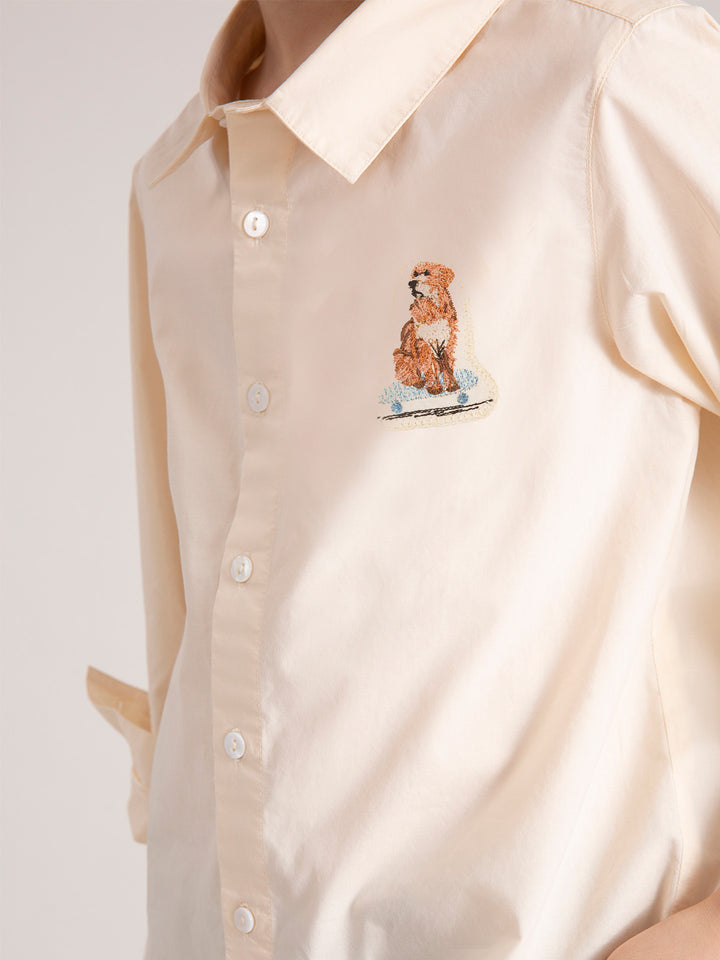 Boys Shirt– Beige Labrador Embroidered Shirt
