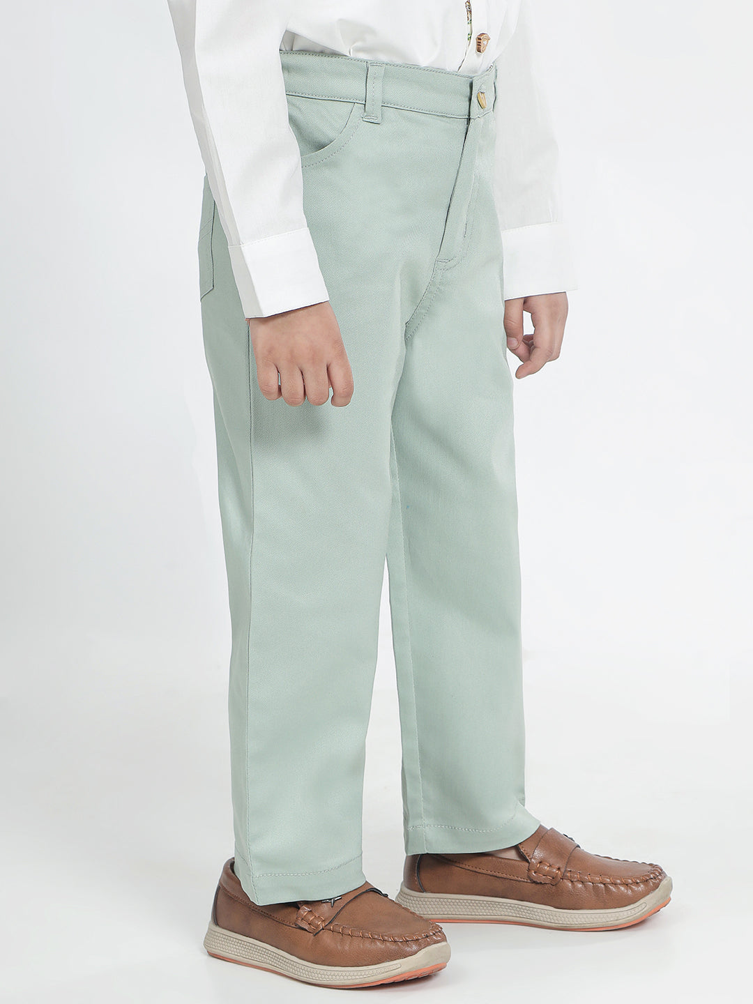 Boy's Cotton Trousers in Sage Green - Bambi