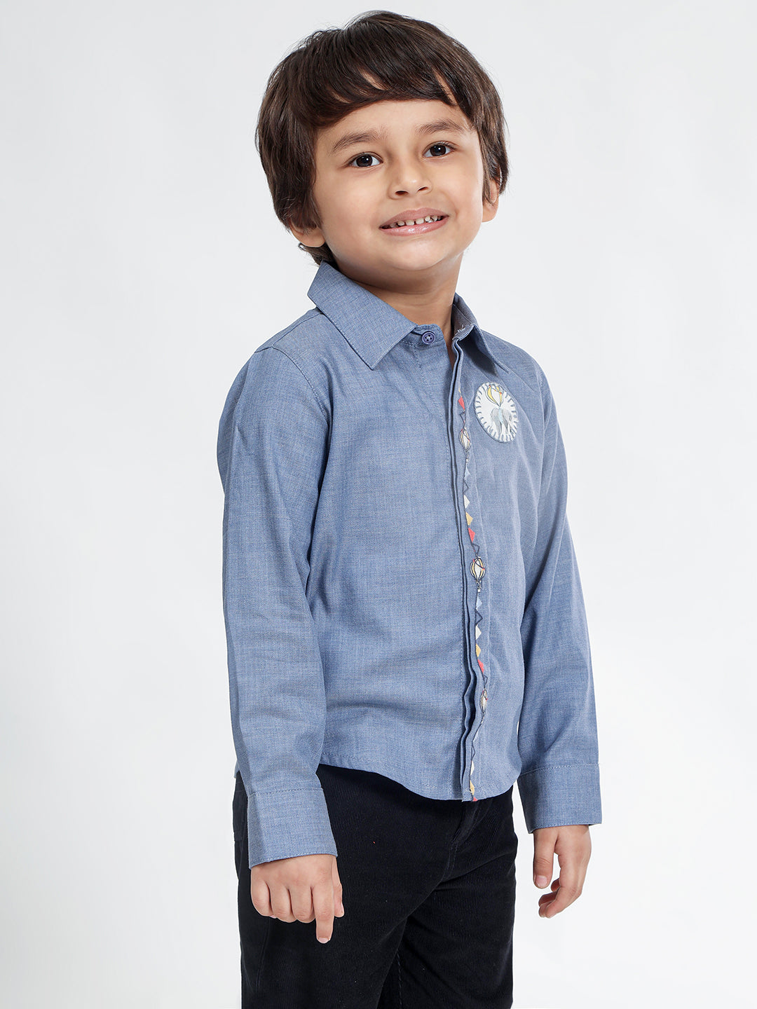Boys Cotton Shirt in Chambray Blue - Classic