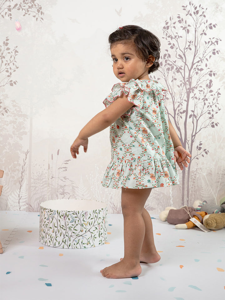 Cotton Silk Dress- Elephant Garden