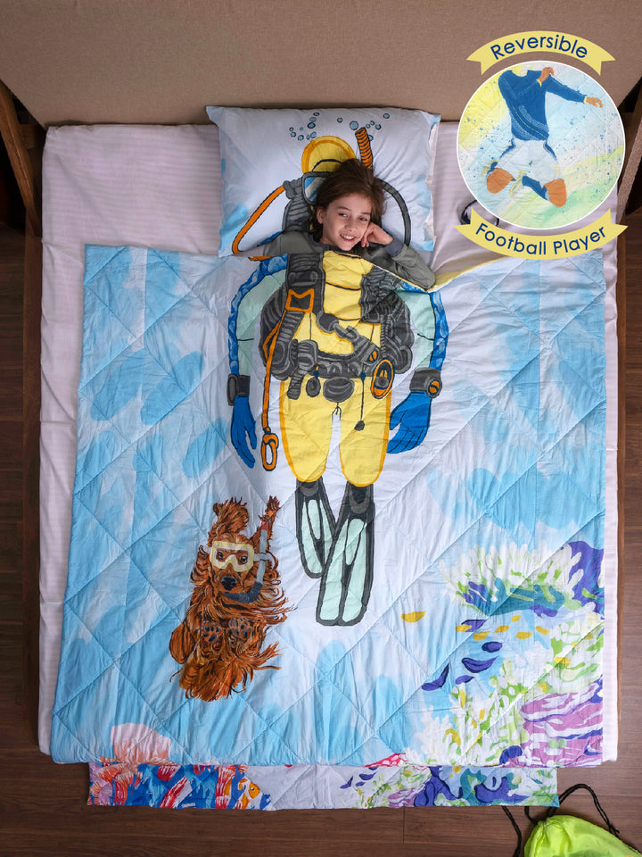 Kids Queen Size Comforter (3+ Years) – Football Player & Scuba Diver Reversible Bedding