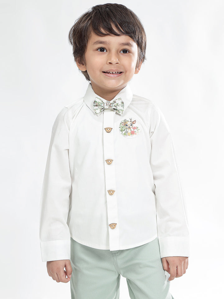 Boy's Cotton Printed Bow Tie in White - Bambi