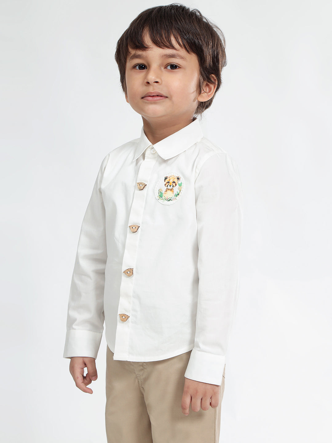 Boys Cotton Shirt in Off-White - Little Leo