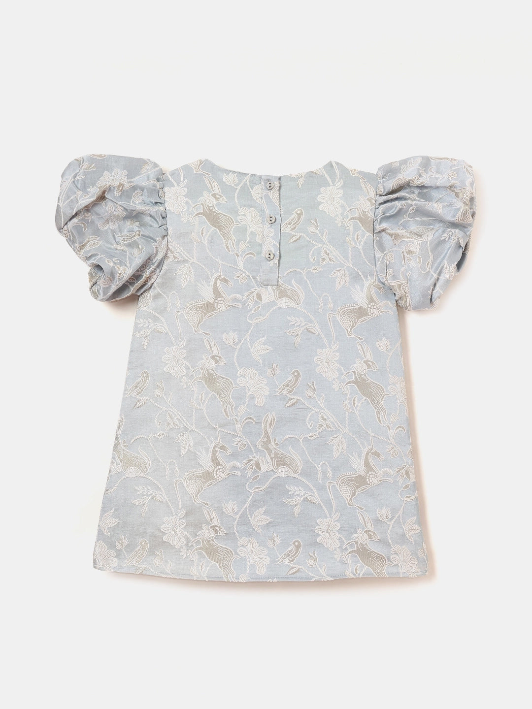 A-Line Brocade Dress in Powder Blue - Whimsical Jungle