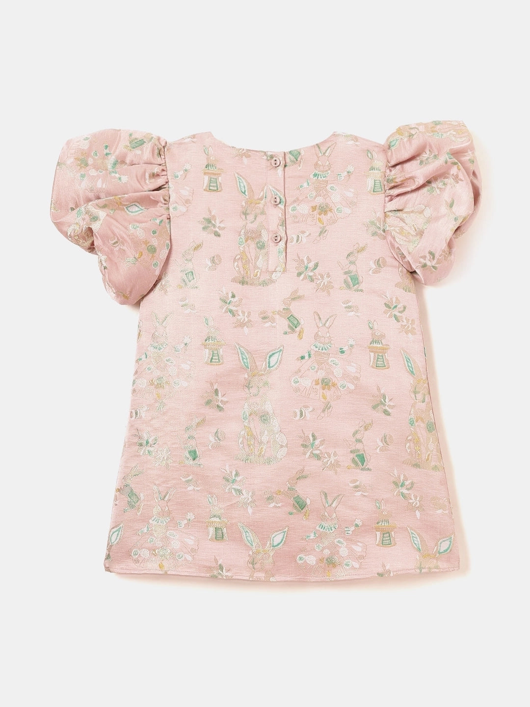 A-Line Brocade Dress in Blush Pink - Whimsical Jungle