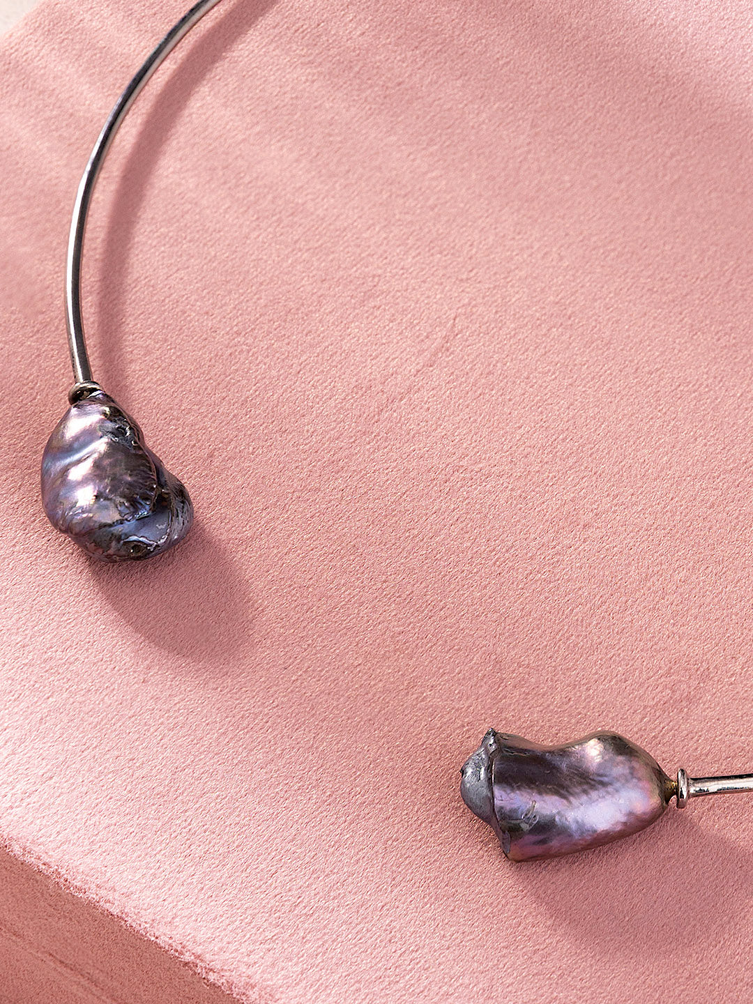 Black Baroque Pearl Hasli Necklace in Sterling Silver for Women