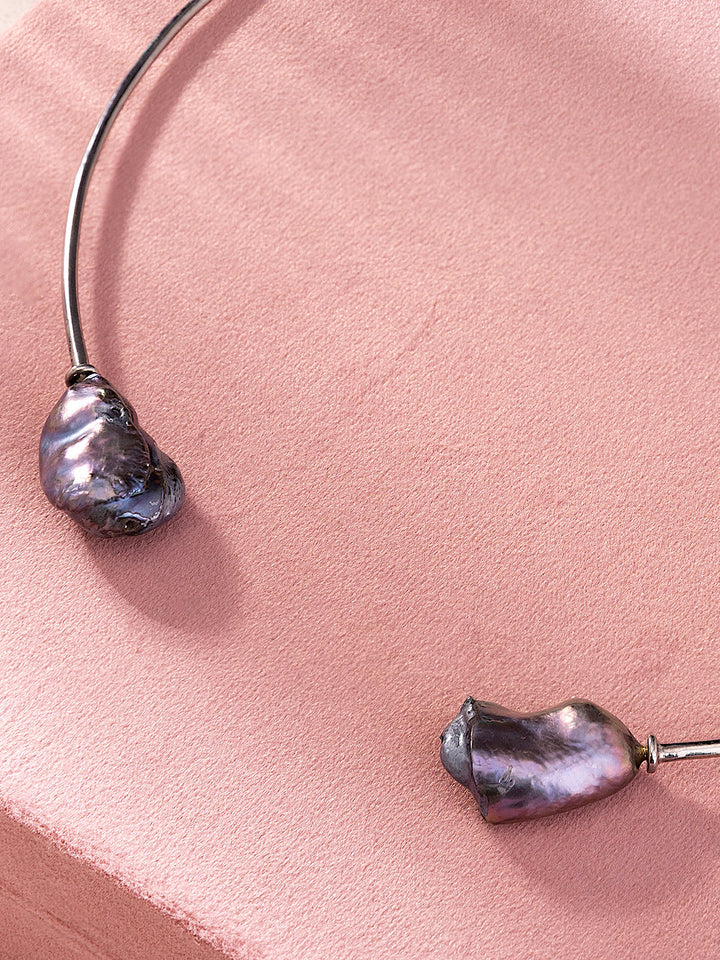Black Baroque Pearl Hasli Necklace in Sterling Silver for Women