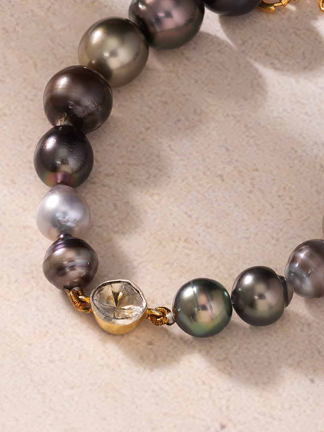 Black South Sea Pearl and Polki Diamond Bracelet - for Mom