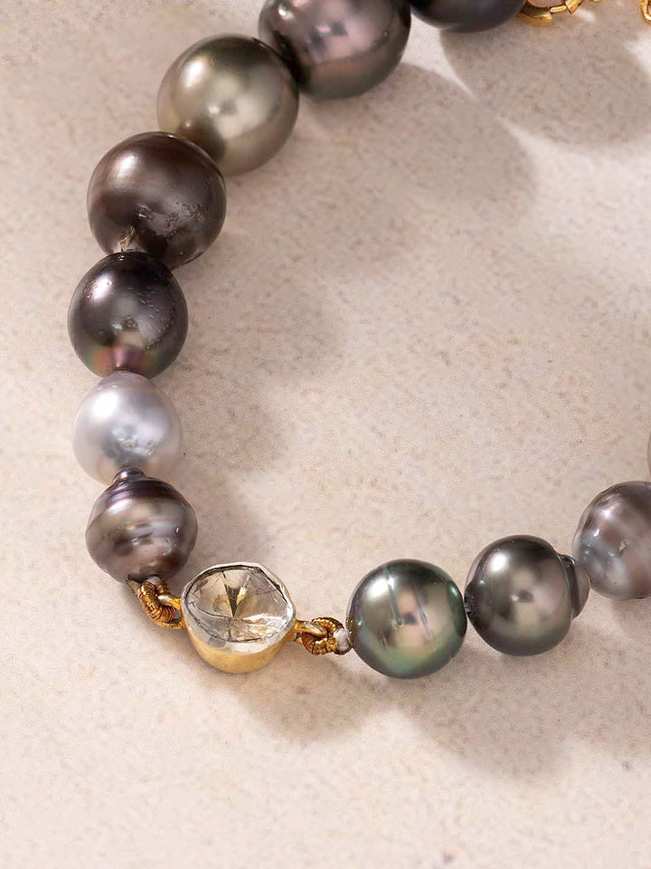 Black South Sea Pearl and Polki Diamond Bracelet - for Mom