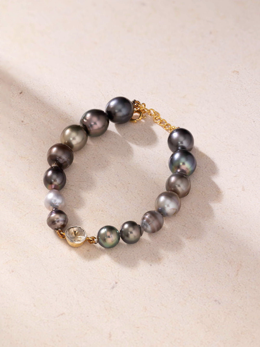 Black South Sea Pearl and Polki Diamond Bracelet - for Mom