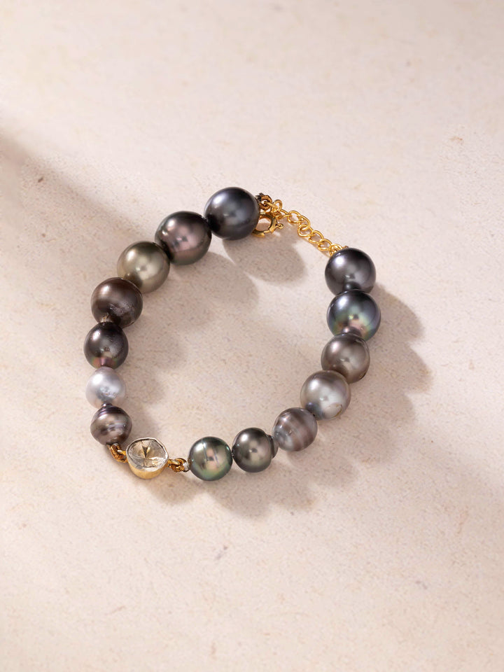 Black South Sea Pearl and Polki Diamond Bracelet - for Mom