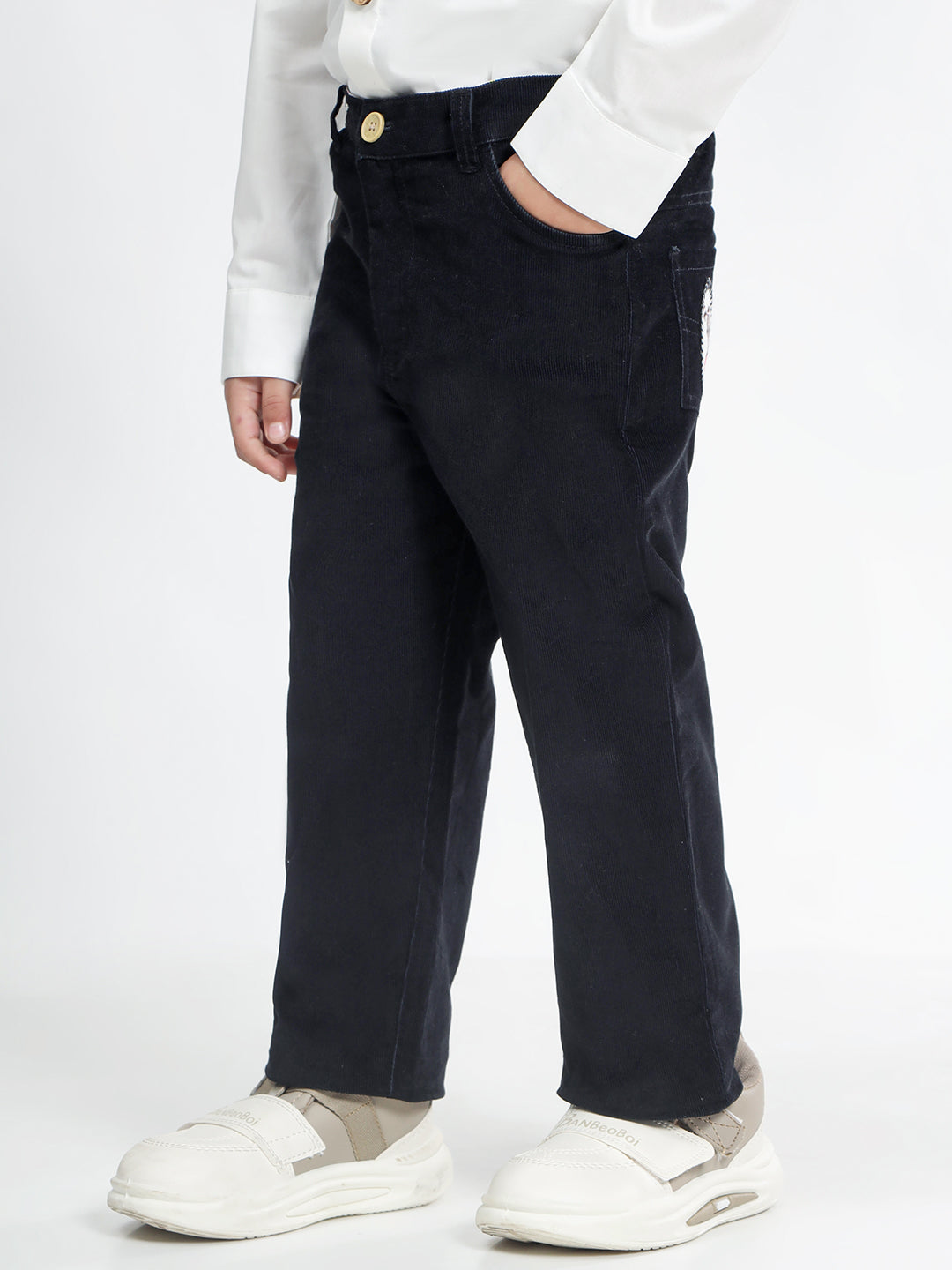 Boy's Cotton Corduroy Trousers in Black - Zazzy Zebra