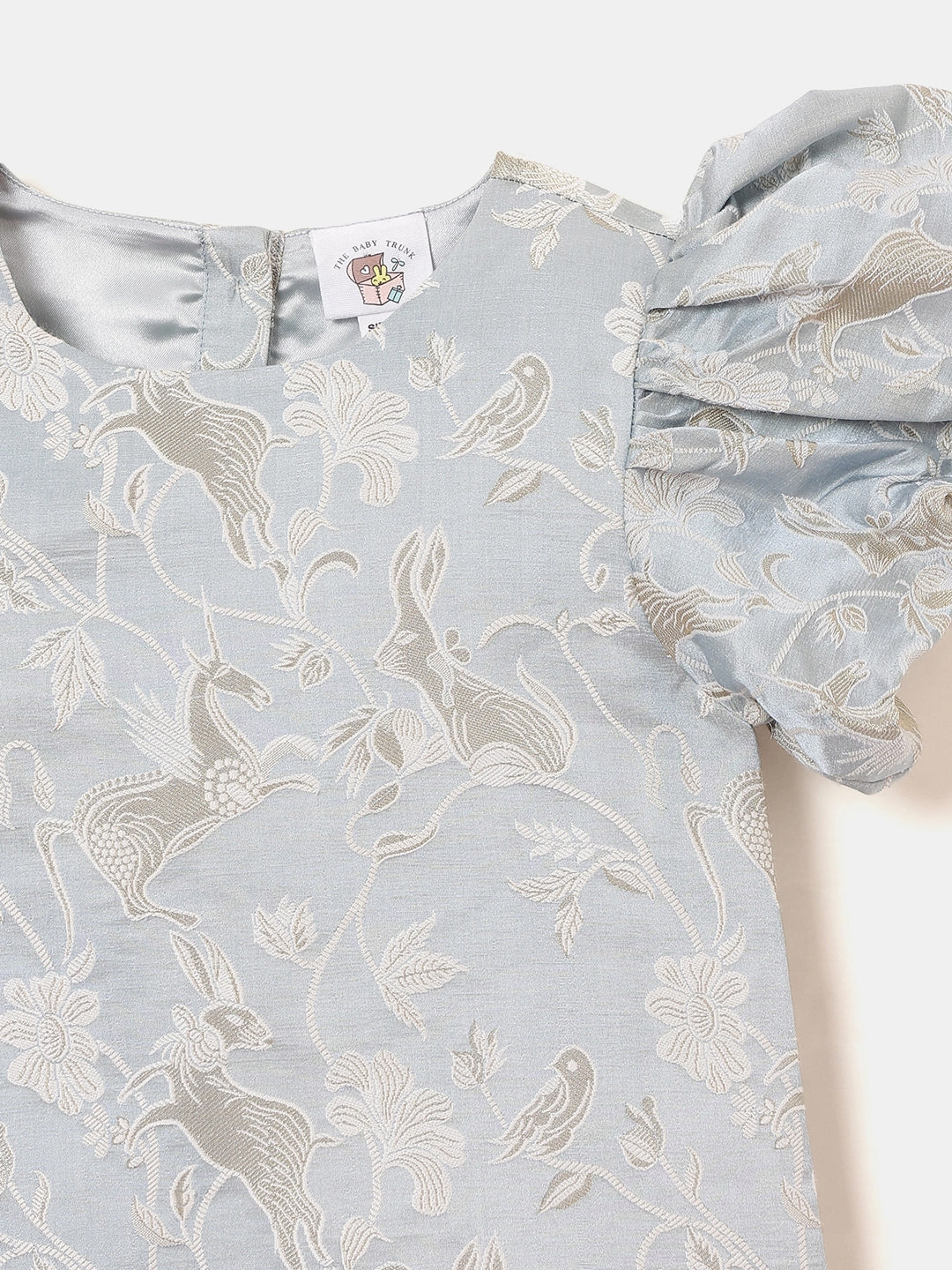 A-Line Brocade Dress in Powder Blue - Whimsical Jungle