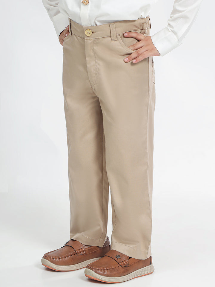 Boy's Cotton Trousers in Khaki - Little Leo