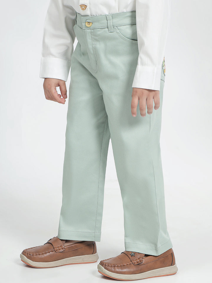Boy's Cotton Trousers in Sage Green - Bambi